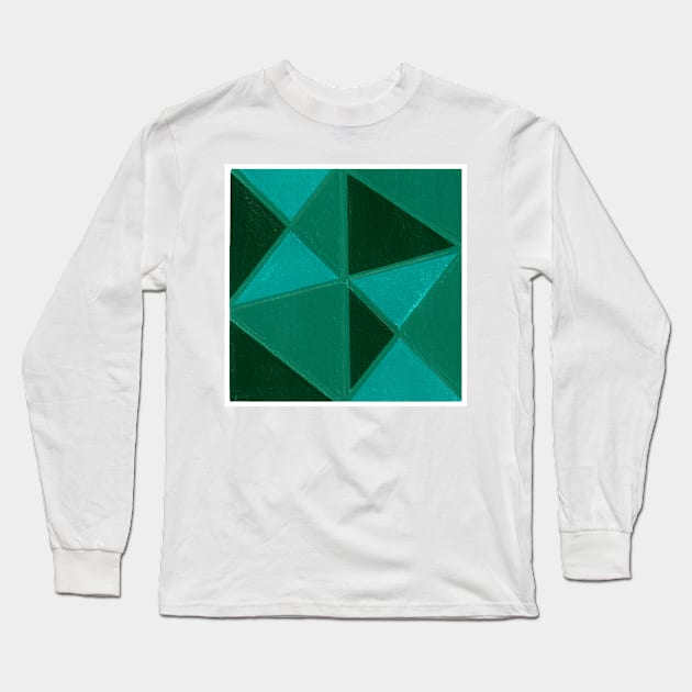 Inverted Green Geometric Abstract Acrylic Painting I Long Sleeve T-Shirt by abstractartalex